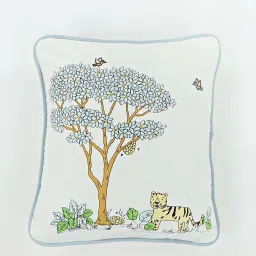 fabindia home Fabindia White & Blue Cotton Kids Cushion Cover image 2