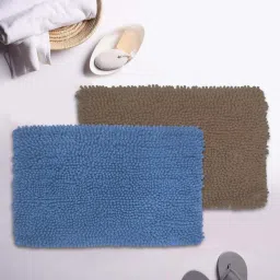 BIANCA Super-Soft Shaggy Floor Rug With Non-Slip Back -2pc Medium (yakuza) solid-blue/brown image 1