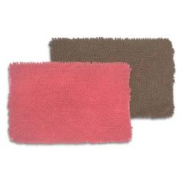 BIANCA Super-Soft Shaggy Floor Rug With Non-Slip Back -2pc Large (yakuza) solid-coral/brown image 2