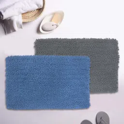 BIANCA Super-Soft Shaggy Floor Rug With Non-Slip Back -2pc Large (yakuza) solid-blue/grey image 1