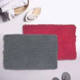 BIANCA Super-Soft Shaggy Floor Rug With Non-Slip Back -2pc Large (yakuza) solid-grey/fuschia image 1