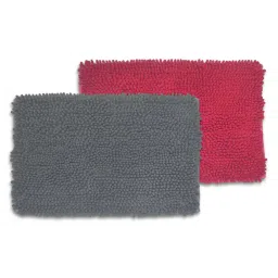 BIANCA Super-Soft Shaggy Floor Rug With Non-Slip Back -2pc Large (yakuza) solid-grey/fuschia image 2