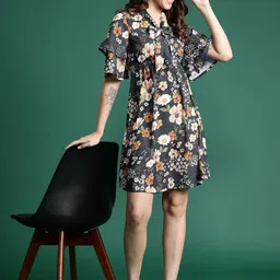 DressBerry Floral Print Flared Sleeve Mini Dress-image-64