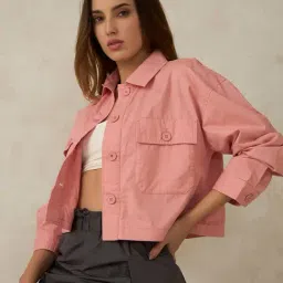 VIRGIO Pink Cotton Solid Long Sleeves Jacket image 4