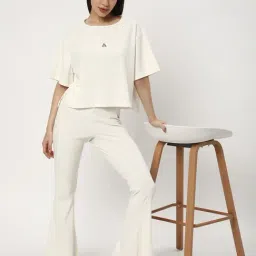 R&B White Cotton High Rise Trackpants image 3