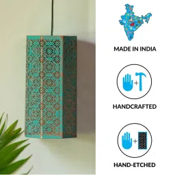 ExclusiveLane Turquoise and Grey Iron Morrocan Waves Hand-etched Pendant Lamp - Set of 2 image 5