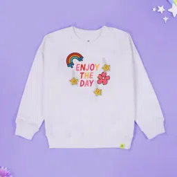 Kiddopanti Girls White & Peach Pink Printed Sweatshirt - Pack of 2 image 3