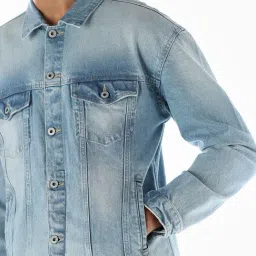 Jack & Jones Blue Cotton Regular Fit Printed Denim Jacket image 5