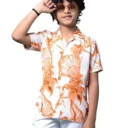 Crimsoune Club Boys Orange Slim Fit Floral Print Shirt-picture-21
