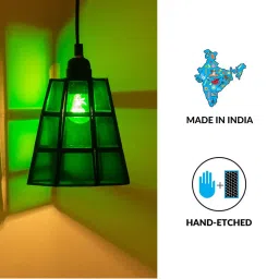 ExclusiveLane Bottle Green Iron Miracles Handcrafted Conical Hanging Pendant Lamp - Set of 2 image 4