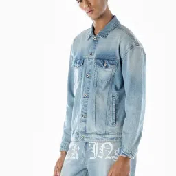Jack & Jones Blue Cotton Regular Fit Printed Denim Jacket image 3