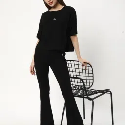 R&B Black Cotton High Rise Trackpants image 3