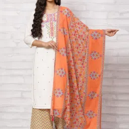Rangriti Orange Cotton Printed Dupatta image 1