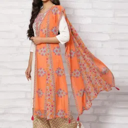 Rangriti Orange Cotton Printed Dupatta image 2