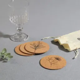 India Circus by Krsnaa Mehta White Cork Printed Flutters & Flowers Coaster - Set of 4 image 2