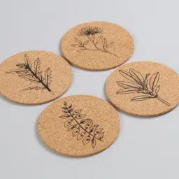 India Circus by Krsnaa Mehta White Cork Printed Flutters & Flowers Coaster - Set of 4-picture-38