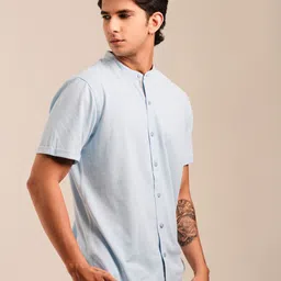 EAZY Mandarin Collar Short Sleeves Regular Fit Cotton Shirt image 3