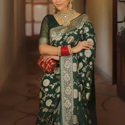 PEACH PIPER Floral Woven Design Zari Banarasi Saree image 3