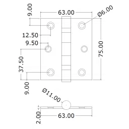 Ebco Door Hinges With 2 Ball Bearings, Size 75 x 75 x 20 mm Brushed Steel Finish and Stainless Steel 304 Body, DH2B-32520 (Set of 2) image 2