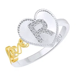 Vighnaharta Rhodium-Plated CZ Stone Studded Love R Alphabet in Heart Ring-picture-27