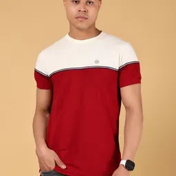 V-Mart Men Colourblocked Round Neck Cotton T-shirt image 1