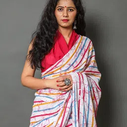 Pinkcity Trade World Striped Pure Cotton Block Print Saree image 4