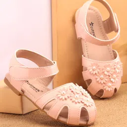 Cute Walk by Babyhug Velcro Closure Peep Toes with Floral Applique - Pink-picture-21