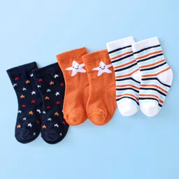 Cute Walk By Babyhug Cotton Knit Anti Bacterial Ankle Length Socks Star Design Pack Of 3 - Multicolour-image-50