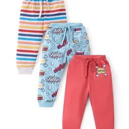Babyhug Cotton Knit Full Length Lounge Pant With Striped Text Print Pack of 3  - Multicolor-picture-18