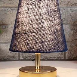 Devansh Blue Jute Round Metal Gold Table Lamp-picture-12