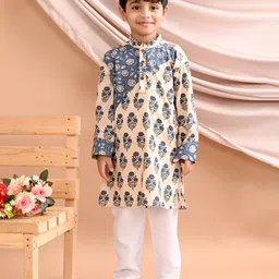 Kinder Kids Full Sleeves Floral Printed Kurta With Pajama Set - Blue-picture-17