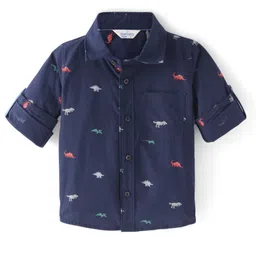INFINITY Peach Poplin Cotton Full Sleeves Dinosaur Printed Shirt - Navy Blue-picture-13