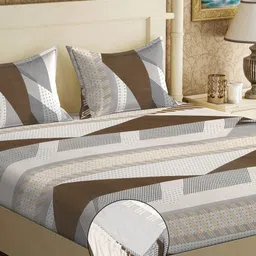 Klotthe Multicolor Geometric 300 TC Cotton Blend Fitted Double Bedsheet with 2 Pillow Covers-picture-19