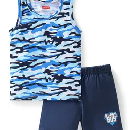 Babyhug 100% Cotton Knit Camouflage Printed Sleeveless Sando & Shorts Set - Navy Blue-picture-14