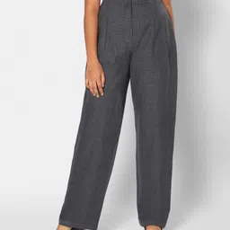 TeenTrums 100% Cotton High Waist Checked Trousers - Grey-picture-23