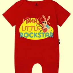 The Peppy Tend 100% Cotton Family Theme Half Sleeves Buas Little Rockstar Text Printed Romper - Red-picture-24