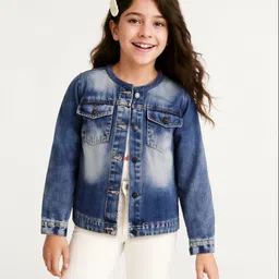 arias by lara dutta Arias Cotton Woven Stretch Full Sleeves Washed Denim Jacket - Blue image 1