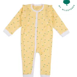 My Milestones 100% Cotton Knit Full Sleeves Lemons Printed Romper - Yellow-picture-26