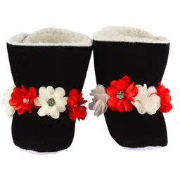 Daizy Floral Applique Embellished Booties - Black image 3