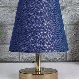 Devansh Blue Jute Round Metal Gold Table Lamp image 2
