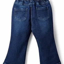 Kookie Kids  Cotton Lycra Bell Bottom Denim Jeans With Floral Embroidery Detailing - Dark Blue image 2