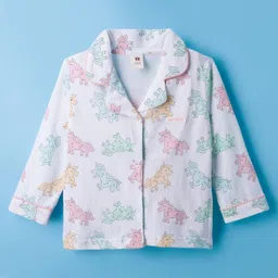 ToffyHouse Knitted Full Sleeves Co-ords Night Suit With Animal Print - White image 2