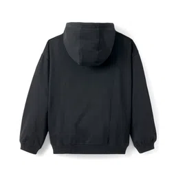 kookie kids india Kookie Kids Looper Knit Full Sleeves Hooded Sweatjacket with Kangaroo Pockets & Joy Text Print - Black image 2