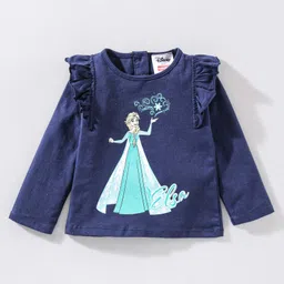 Babyhug 100% Cotton Full Sleeves Princess Elsa Top & Glitter Embellished Skirt Set - Navy image 3
