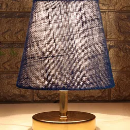Devansh Blue Jute Round Metal Gold Table Lamp image 3