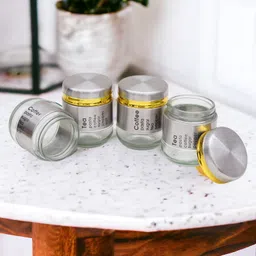 VOIDROP Coffee Pasta Sugar Tea Pepper Salt DURABLE & MARVELOUS 350ml Classic Glass Airtight Containers with Lid Set of 4 - (Silver) image 3