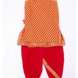 KID1 Cotton Woven Janmasthami Theme Sleeveless Krishna Costume Set With Mor Pankh & Headband - Yellow & Red image 4