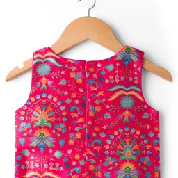 Babyhug Net Woven Sleeveless Choli Lehenga & Dupatta Set With Floral Embriodery - Fuschia image 3