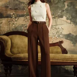 BROADSTAR Women Smart Loose Fit High-Rise Easy Wash Pleated Korean Trousers image 3