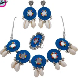 Womaa Handicrafts Women Blue Traditional Handcrafted Artificial Beads Fabric Jewellery Set-picture-26